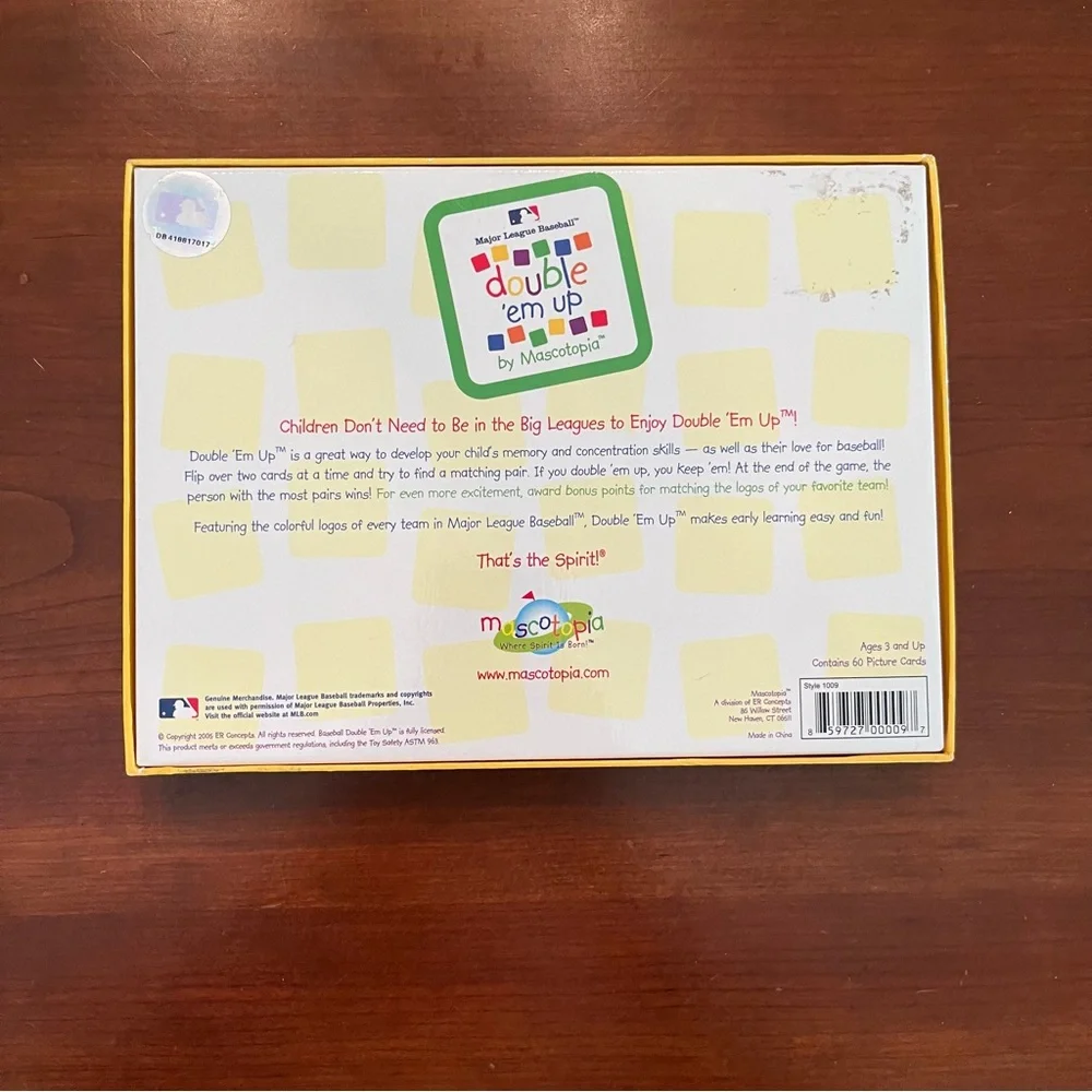 Baseball game card MLB double 'em up memory game 30 teams 60 cards by mascotopia